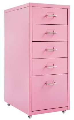 Armoire de classement en métal avec 5 tiroirs, armoire à tiroirs sur roulettes, pour bureau et bureau à domicile, en acier, grand espace de rangement, mobile et durable, rose