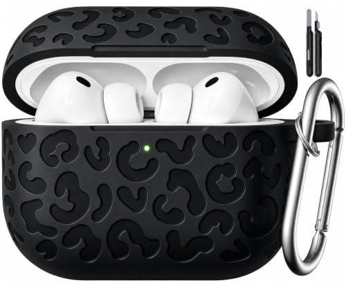 TNSNK Leopard-graviert für AirPods Pro 3 Hülle (Schwarz) | Weiche, Hautfreundliche Textur, Kratzfest, Stoßfest, Rutschfest, Reißfest, inklusive Reinigungsstift und Schlüsselanhänger