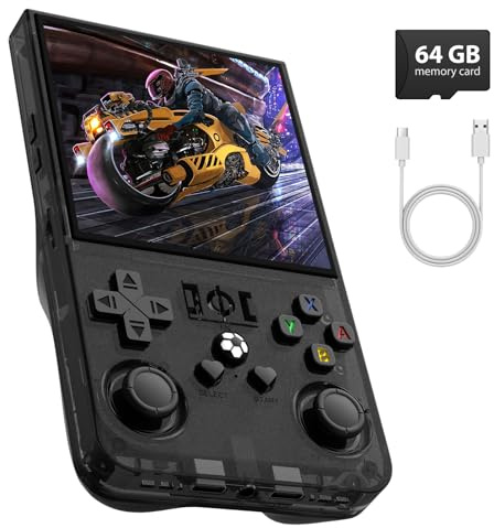 R36MAX Console de jeu rétro de 10,2 cm avec jeux vidéo classiques intégrés, prend en charge plus de 30 simulateurs, console de jeu portable pour Noël (noir)