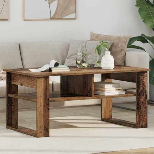 Hoopleep Couchtisch Altholz 96x54x44 cm mit Stauraum, Moderner Wohnzimmertisch aus Holzwerkstoff für Magazine, Deko und Getränke, Langlebiges Design