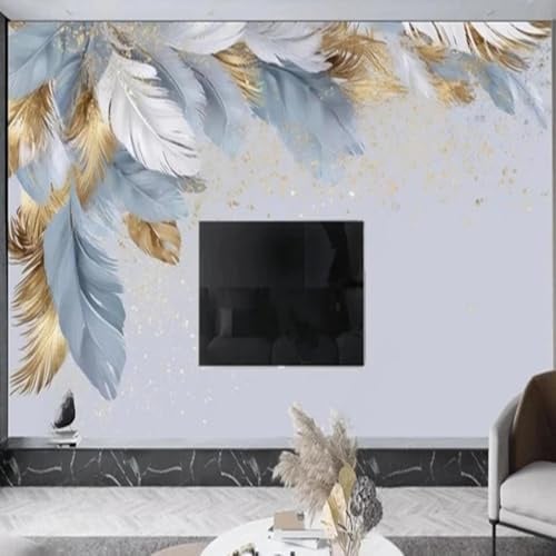 Mural de papel pintado Pluma abstracta de oro Pintura de pared 3D Sofá del salón Fondo del dormitorio Decoración del hogar Arte mural