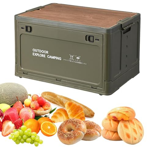 Folding Storage Box Camping | Camping Storage Box with Wooden Lid,Foldable Stackable Garden Tools Containers Accessories with Wooden Lid for Outdoor Fishing