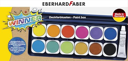 Eberhard Faber- Wasserfarbkasten Winner, 12 Farben | Deckfarbkasten mit Mischpalette, Deckweiß und Pinselfach