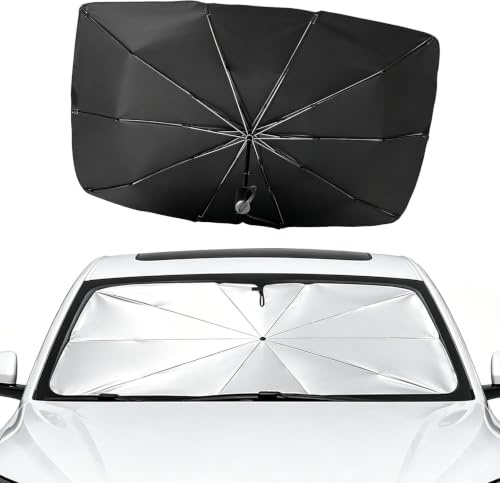 Parasol Coche Delantero, Plegable Parasol Paraguas Coche Protección UV | Protector Parabrisas Coche para SUV, Camiones, Mayoría de Coches, Protector Solar con Revestimiento de Titanio,137×75cm