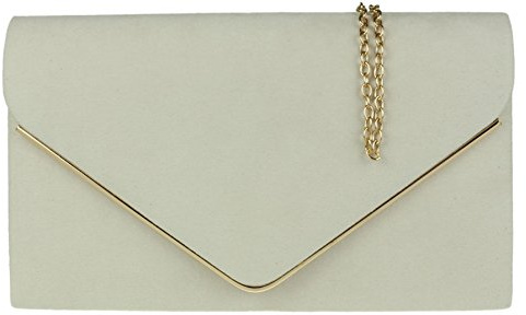 Girly Handbags Womens Faux Suede Envelope Clutch Bag with Chain Strap Elegant Evening Handbag for Wedding Guest, Bridesmaid, Prom & Party, Small Shoulder Crossbody BagIvory