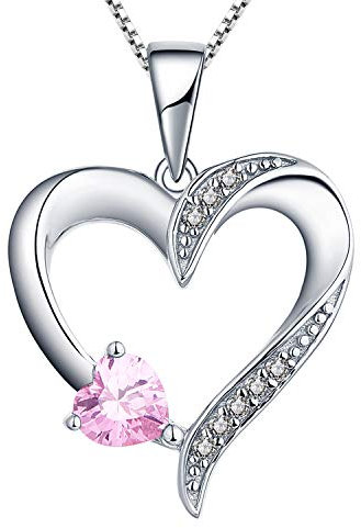 YL Collana cuore Argento 925 tagliato Ottobre Pietra portafortuna Rosa Zirconia Cubica Collana con Ciondolo a Doppio Cuore per Donna, 45-48 cm