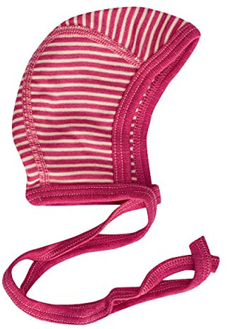 Cosilana Baby - Berretto da neonato in 70% lana e 30% seta da allevamento biologico controllato Rosa scanalato. S