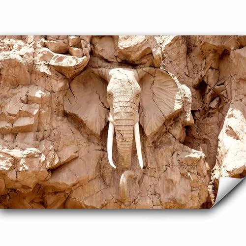 murando Fototapete selbstklebend 3d Effekt 294x210cm Foto Tapete Tapetenfolie Möbelfolie Wandverkleidung Wandtapete Motivtapeten Bildtapete Schlafzimmer 3d Effekt Tiere Elefant Steinwand Steinoptik