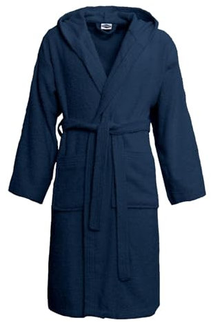 Accappatoio Uomo Donna con cappuccio POMPEA TAGLIA S - M - L - XL - XXL SPUGNA 360gr/m² in scatola (Blu 002, Taglia L/XL)