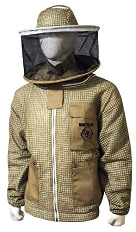 Brutul Bee 3 Layer Beekeeping Ultralight Ventilated Jacket with Round Veil (XL, Khaki)