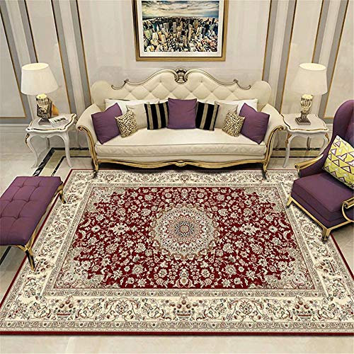 DJHWWD Tapis Fausse Fourrure Blanc Tapis de Salon Beige Motif Floral rétro Tapis Anti-Sale Durable Tapis Carreau Ciment Tapis Moquette Beige 140X200 CM
