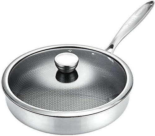 304 de qualité alimentaire en acier inoxydable multifonctions Pan Pot Wok Poêle à frire trois couches Skillet crêpière Grille de cuisson sans fumée Batterie de cuisine (Color : 28cm cover)