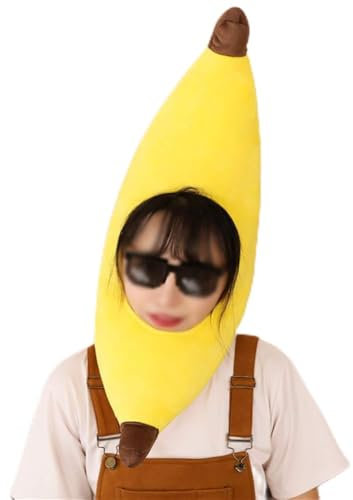 Niedlicher Plüschhut, lustige Neuheit Plüschtier Obst Hut Maske Kappe Foto Requisiten Dress Up Hut Cosplay Halloween Party Kostüm Kopfbedeckung (Banana)