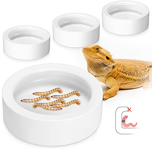 Meanplan 4 Pcs Reptile Bowl Food Dish Reptile Water Food Feeding Dish Ceramic Worm Pet Bowl Anti Escape Feeder for Lizard Anoles Chameleon Bearded Dragon Hermit Crab(2.71 Inch)