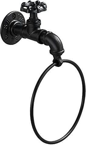 Anillo de Toalla Industrial montado en la Pared, diseño rústico de Agua, Anillo de Toalla de Metal Negro para Grifo de baño, Cocina