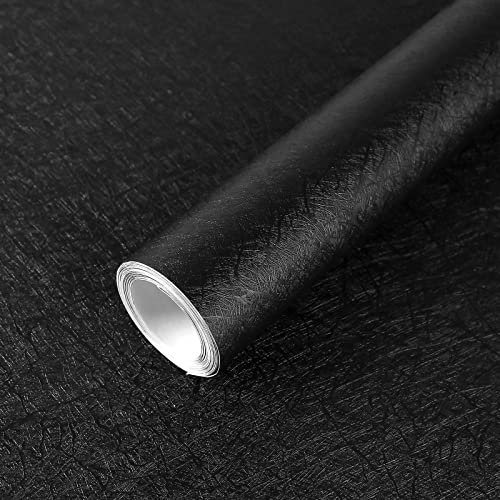Abyssaly Self Adhesive Wallpaper Black Stick On Removable Embossed Peel and Stick Vinyl 60cm X 500cm for Home Decoration Kitchen Worktops Furniture Stickers Solid Color Silk Paper