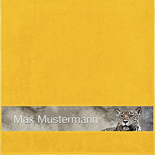 Manutextur Duschtuch mit Namen - personalisiert - Motiv Leopard - viele Farben & Tiermotiven - Dusch-Handtuch - gelb - Größe 70x140 cm - persönliches Geschenk mit Wunsch-Motiv und Wunsch-Name