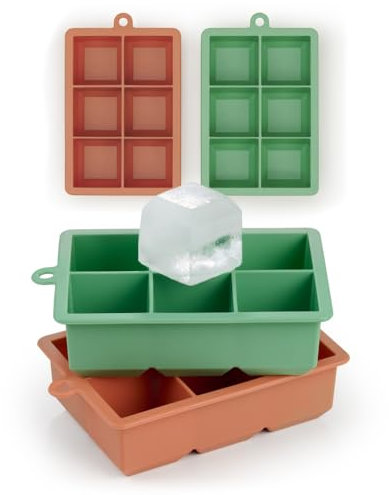 Blumtal Eiswürfelformen Silikon 2x6er - XXL Eiswürfelform - Silikon Eiswürfelform für Eiswürfel 4,4 cm - 2 x Eiswürfelbehälter groß - BPA freie Eiswürfel Form - Olive Green und Mineral Red