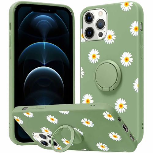 Yoedge Phone case for Apple iPhone 12 Pro Max 6.7 inch, 360° Magnetic Ring Holder Kickstand Soft Silicone TPU Shockproof Anti-Scratch Protective Resistant Fashion Pattern for iPhone12 Pro Max, Daisy