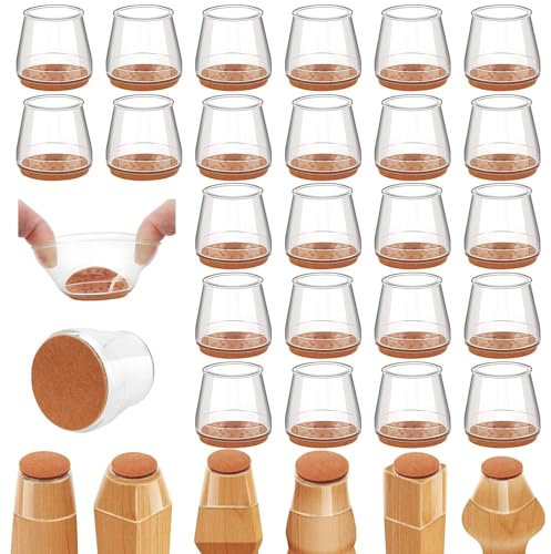 24 protezioni per pavimenti in silicone per gambe di sedie, feltrini per pavimenti in legno duro, protezione in gomma per gambe di sedie e sedie per pavimenti in legno (trasparente, medio)