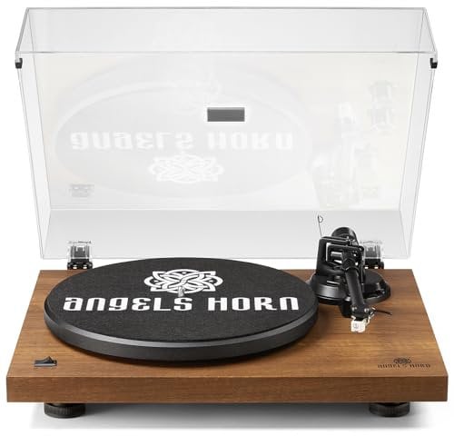 ANGELS HORN Giradischi Vinile, Giradischi Bluetooth, Lettore Vinile con Contrappeso Regolabile e Cartuccia Magnetica e 2 Velocità 33/45 RPM - Legno