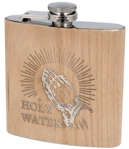 Spruchreif | Flachmann aus Edelstahl mit Gravur | Geschenkidee für Männer und Frauen | Flachmann aus Holz | Holy Water Hands