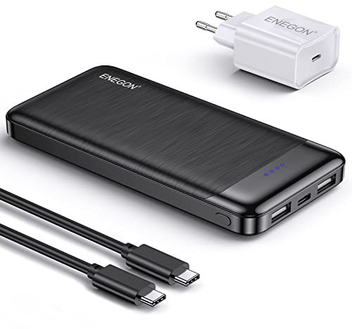 ENEGON Power Bank 10000mAh mit Schnellladefunktion, Powerbank Klein Aber Stark 5V/3A(PD 15W max) inklusive Wandladegerät, Tragbare Powerbank Slim Externer Handyakku für iPhone, Samsung, iPad, Huawei