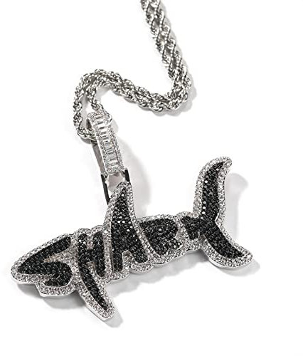 HALOKAIYA Icediamond Iced Out Creative Dual Tone SHARK Halskette mit Anhänger, gemischter CZ-Diamant, Hip Hop, trendiger Schmuck, Geschenk für Männer und Frauen (White-Black)