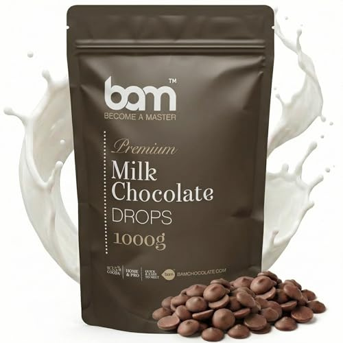 BAM Belgische Schokolade Vollmilch – Premium Kuvertüre Schokolade | Ideal als Schokolade für Fondue, Schokobrunnen & Patisserie | Zartschmelzende Schokodrops zum Backen & Schmelzen - 1 kg