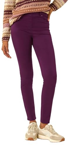 Roman Originals Jeggings for Women UK Jean Ladies Stretchy Trousers Denim Leggings High Waist Rise Pull On Skinny Straight Leg Cotton Pants Smart Casual - Plum (31 inch) - Size 16