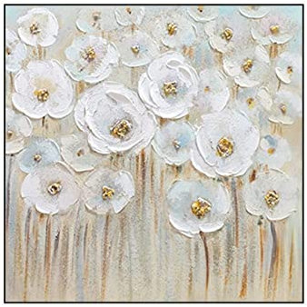 Handgemalte Leinwand Bilder,Großes Abstraktes Gemälde Wandkunst Dekor Original Kleine Weiße Blume Strukturierte Gemälde Auf Leinwand Original Ölgemälde Handgemalte Minimalistische Kunst,30X30Cm