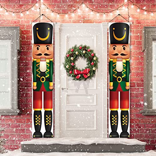 URMAGIC casse Noisette Noël Décorations,2 pièces Soldat Modèle casse Noisette Bannières,180 x 30 cm Signes de porche de casse-noisette de soldat,Noël Suspendu Bannières,Noël Ornement