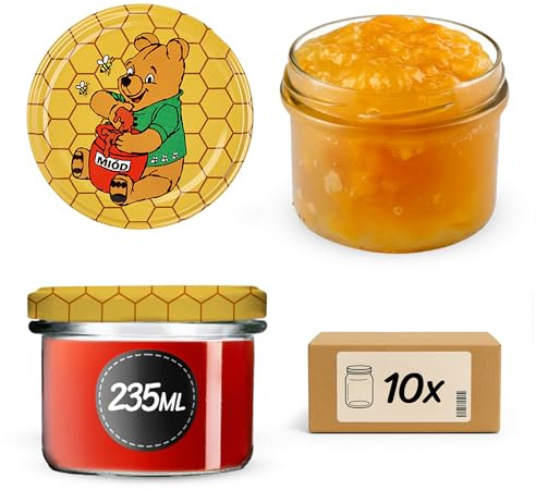 KADAX 10er Set Marmeladengläser 235ml TO82 Winnie puuh, Einmachgläser Vorratsgläser Mason Jar mit Schraubdeckel, Luftdichte Schraubgläser, Honig & Konfitüre