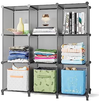 FUNLAX Cube Bookshelf, 9 Cube Storage Unit Bookcase Portable Shelf Plastic Cube Storage Shelving for Clothes Books Toys Yarn Shoes