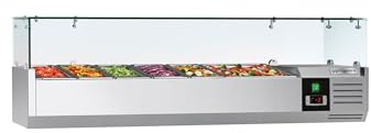 GGM Gastro Kühlaufsatzvitrine 1500x395mm für 6 GN 1/3 | Hochwertiger Edelstahl AISI 304, intuitive Digitalsteuerung, lebensmittelecht, pflegeleicht, ideal für den Gastro-Alltag