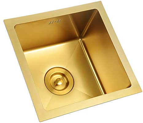 Fregaderos Fregadero Cuadrado Cocina Fregadero Individual Dorado Fregadero de Acero Inoxidable 304 Fregadero Mini Bar Hecho a Mano, se Puede Instalar sobre o Debajo del mostrador Accesorios