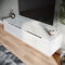 Sonni TV Board Weiss Hochglanz Hängend 140x35x30cm TV Schank mit LED-Beleuchtung TV Lowboard Fernseherschank Griffloses Design, für Ihr Wohnzimmer