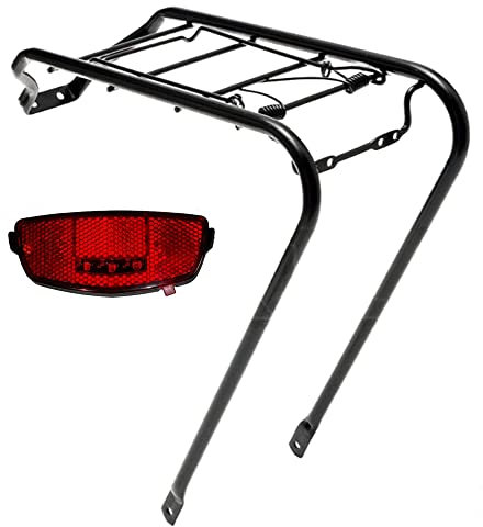 Porte-bagages arrière noir pour vélo 24 / 26 / 28 + phare arrière LED de marche vélo hollande porte-bagages de ville vintage rétro