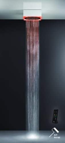 Gessi Afilo, système de douche encastré multifonctionnel 395x395 avec douche de tête ronde D355 à jet de pluie, avec effet de luminothérapie, 57603279