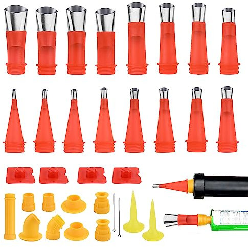 Bekecidi 33-in-1 Universal Caulking Gun Sealant Gun: Durable Stainless-Steel Nozzle Set with Integrated Rubber Tools for Kitchen and Bathroom Applications,Silicone Sealant Tool Mastic Gun