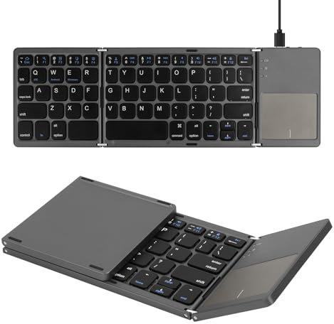 SOPPY Foldable Bluetooth Keyboard with Touchpad, USB Rechargeable Portable Mini Wireless Keyboards, Tri-Folding Keyboard for Mac, IOS, Android, Windows, PC, Tablet, Laptop, Smartphone