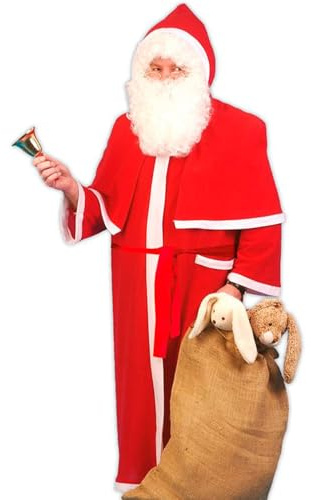 Funny Fashion Weihnachtsmann Nikolaus Kostüm für Herren | Rot - Mantel mit Kapuze Nikolaus Weihnachten Heiligabend Adventszeit Weihnachtsmarkt Weihnachtsfeier Christkind Kapuzenmantel