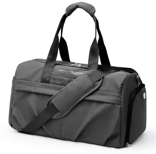 Sporttasche für Damen und Herren, mit Schuhfach, Sporttasche, wasserdicht, für Reisen, Wochenendausflüge, Übernachtung, Handgepäcktasche für Yoga, mit Trolleyhülle, A8-Grau, Tasche