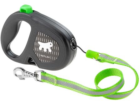 Ferplast FLIPPY ONE REFLEX Reflective Extendable Dog Lead - Evening Walks - Bag Holder - Lock & Release Button - Ergonomic Design - Cord - Max 20 Kg - 5m, Green