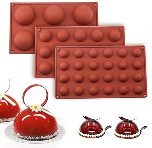 3 moldes de silicona semiesféricos para chocolate, pasteles, gelatina, mousse