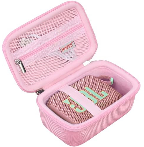 BOVKE Housse de Transport Compatible avec l'enceinte Portable sans Fil Bluetooth JBL Go 4, Pochette en Maille supplémentaire pour Les câbles de Chargement et Les Accessoires, Rose