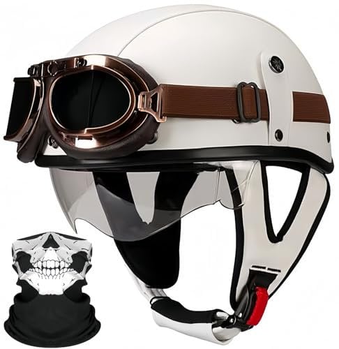 Halbschalenhelm Mit ECE, Jethelm Retro, Chopper Helm, Retro Motorrad Helm, Scooter-Helm, Offenem Helm, Mit Brille Halbhelm Motorrad Männer Motorradhelm R,S55-56CM