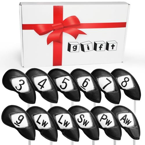 Gitt Premium Leather Iron and Wedge Both Side Golf Club Head Covers Set of 12, Golf Iron Headcovers Protective for Men Women (Black)
