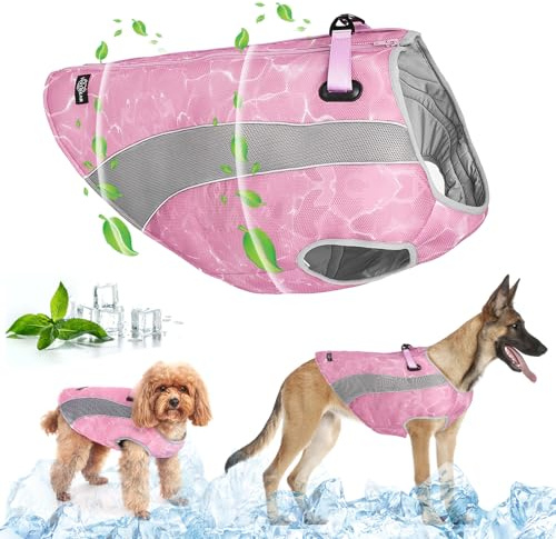 Hundekühlweste mit Geschirr, Outdoor-Welpenkühljacke mit verstellbarem Reißverschluss, reflektierende, sicherheitssonnendichte Jagdjacke für Haustiere, am besten für kleine, mittlere und große Hunde