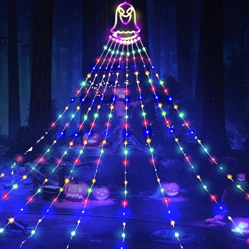 Halloween Dekorationen Lichterkette Spinnennetz Lichter,Halloween Licht Lichterketten für Innen Außen,Halloween Lampe Spinnennetz Halloween Dekoartikel Outdoor Party Garten Dekoration (Geist)